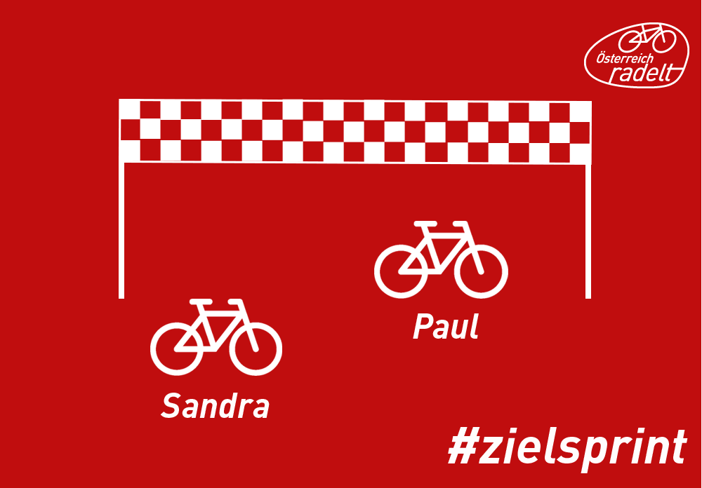 Piktogramme von zwei Fahrrädern vor einer Zieldurchfahrt