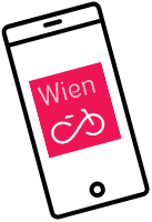 Piktogramm eines Smartphones mit Radelt-App